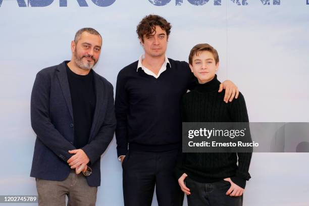 Guido Lombardi, Riccardo Scamarcio and Augusto Zazzaro attend "Il Ladro Di Giorni" Photocall on January 29, 2020 at Hotel Naiadi in Rome, Italy.