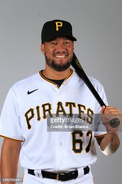 Hector Noesi of the Pittsburgh Pirates poses for a photo during the Pirates' photo day on February 19, 2020 at Pirate City in Bradenton, Florida.