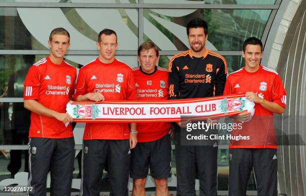 Manager Kenny Dalglish presents new signings Jordan Henderson, Charlie Adam, Alexander Doni and Stewart Downing of Liverpool following a press...