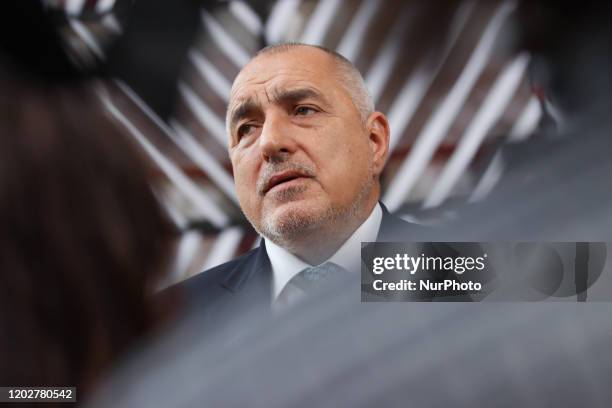 Prime Minister of Bulgaria Boyko Metodiev Borissov as seen arriving on the red carpet with EU flags at forum Europa building. The Bulgarian PM Boyko...