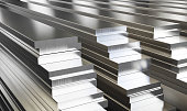 Warehouse of aluminum plates. Rolled metal products.