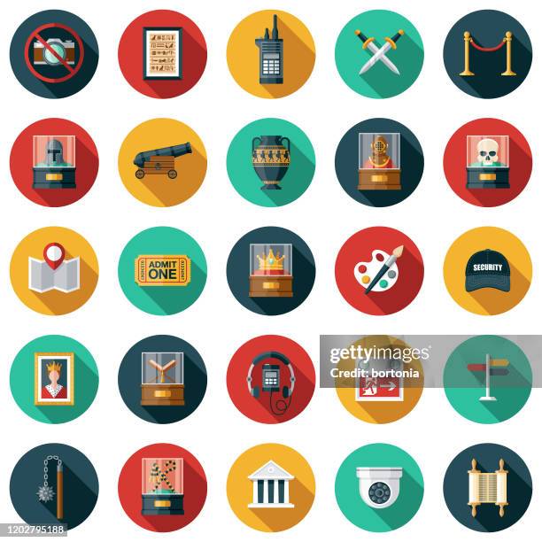 museum icon set - museum stock illustrations