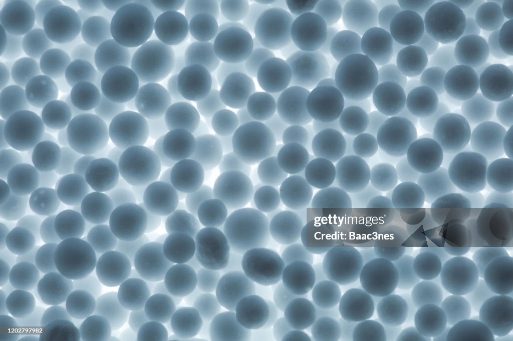 Large group of polystyrene balls with back lit
