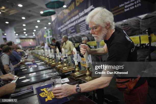 Real ale enthusiasts gather at the CAMRA Great British Beer festival on August 3, 2011 in London, England. The 5-day event is Britain's largest beer...