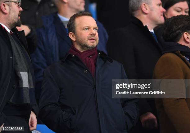 Ed Woodward, executive vice-chairman of Manchester United looks on from the crowd prior to the Carabao Cup Semi Final match between Manchester City...