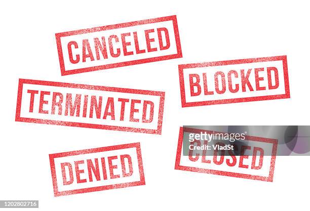 ilustraciones, imágenes clip art, dibujos animados e iconos de stock de sellos de goma cancelados denegados cerrados bloqueados - canceled