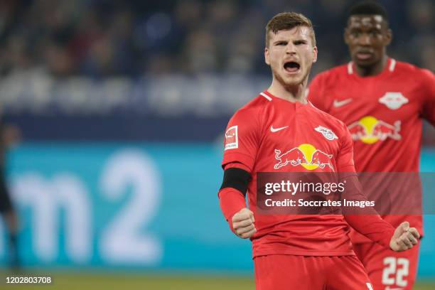 Timo Werner of RB Leipzig during the German Bundesliga match between Schalke 04 v RB Leipzig at the Veltins Arena on February 22, 2020 in...