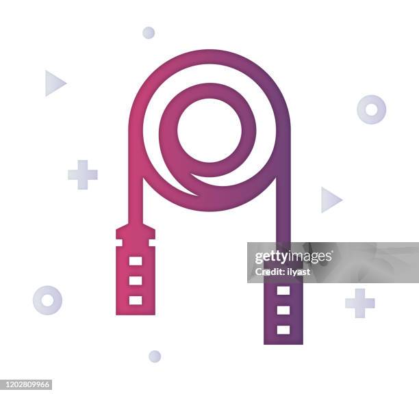 jump seil start gradient farbe & papercut stil icon design - springseil stock-grafiken, -clipart, -cartoons und -symbole