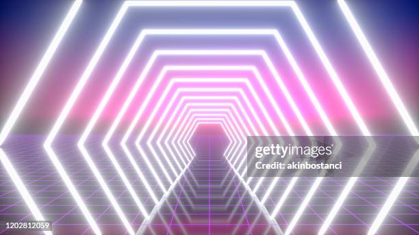 80s retro sci-fi futuristic abstract background with glowing frame - space planets background stock illustrations