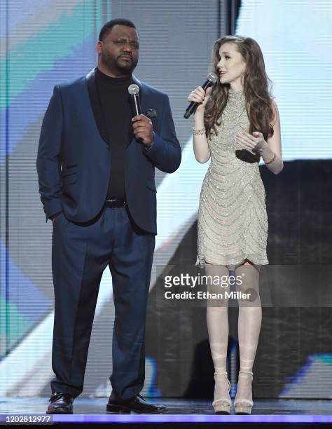 Actor/comedian Aries Spears and webcam model Emily Bloom co-host the 2020 Adult Video News Awards at The Joint inside the Hard Rock Hotel & Casino on...