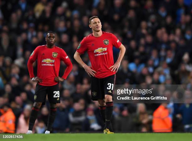 Nemanja Matic of Manchester United reacts after being sent-off during the Carabao Cup Semi Final match between Manchester City and Manchester United...