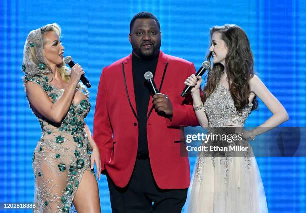 Adult film actress Nikki Benz, actor/comedian Aries Spears and webcam model Emily Bloom co-host the 2020 Adult Video News Awards at The Joint inside...