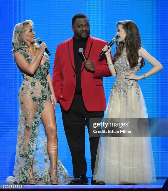 Adult film actress Nikki Benz, actor/comedian Aries Spears and webcam model Emily Bloom co-host the 2020 Adult Video News Awards at The Joint inside...