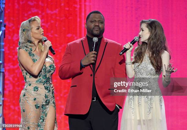 Adult film actress Nikki Benz, actor/comedian Aries Spears and webcam model Emily Bloom co-host the 2020 Adult Video News Awards at The Joint inside...