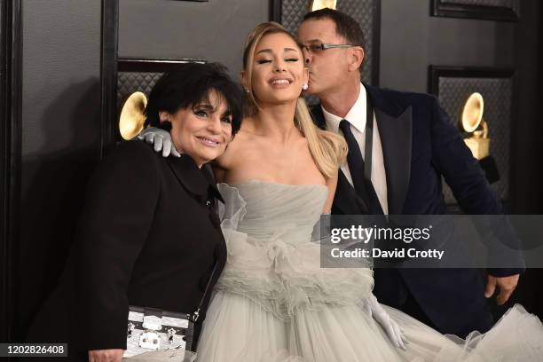 Joan Grande, Ariana Grande and Edward Butera attend the 62nd Annual Grammy Awards at Staples Center on January 26, 2020 in Los Angeles, CA.