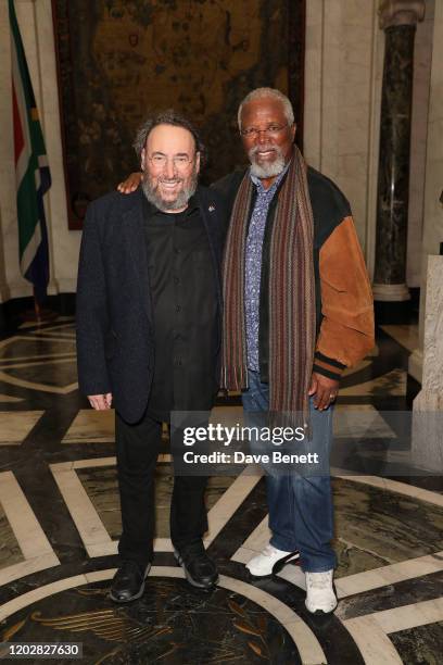 John Kani and Jack Morris attend the press night after party for "Kunene and the King" at South Africa House on January 29, 2020 in London, England.