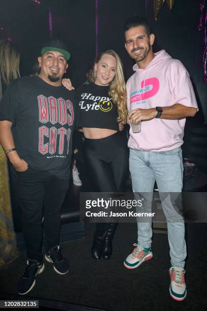 Michael Guerrero, AJ Applegate and Alexander Tamargo is seen at LYFE Brand Celebrates Dwyane Wade Jersey Retirement at HYDE American Airlines Arena...