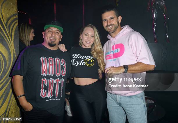 Michael Guerrero, AJ Applegate and Alexander Tamargo is seen LYFE Brand Celebrates Dwyane Wade Jersey Retirement at HYDE American Airlines Arena on...