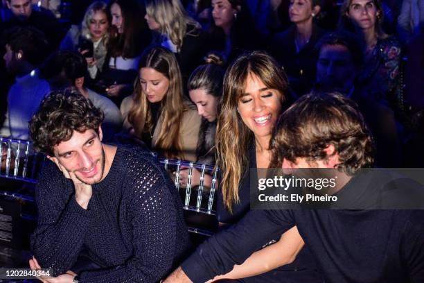 Quim Gutierrez, Isabel Jimenez and Felix Gomez attend Pedro del Hierro fashion show during the Merecedes Benz Fashion Week Autum/Winter 2020-21 on...