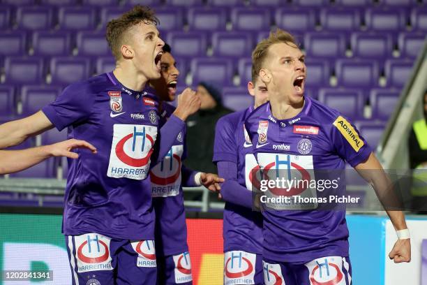 Jubilation by Benedikt Pichler and goal scorer Christoph Monschein of Austria Wien during the tipico Bundesliga match between FK Austria Wien and RB...