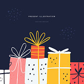 Festive present flat vector greeting card template