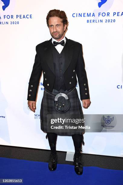 British actor Gerard Butler attends the "Cinema for peace" gala 2020 during the 70th Berlinale International Film Festival Berlin at WECC on February...