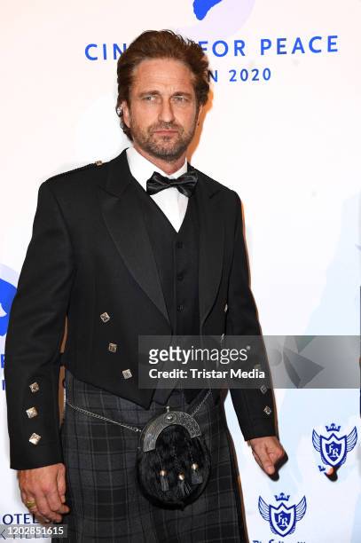 British actor Gerard Butler attends the "Cinema for peace" gala 2020 during the 70th Berlinale International Film Festival Berlin at WECC on February...