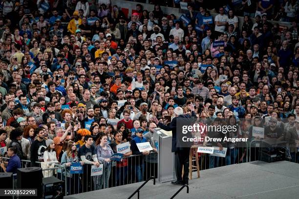 Democratic presidential candidate Sen. Bernie Sanders speaks during a campaign rally at the University of Houston on February 23, 2020 in Houston,...