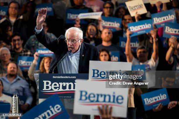 Democratic presidential candidate Sen. Bernie Sanders speaks during a campaign rally at the University of Houston on February 23, 2020 in Houston,...