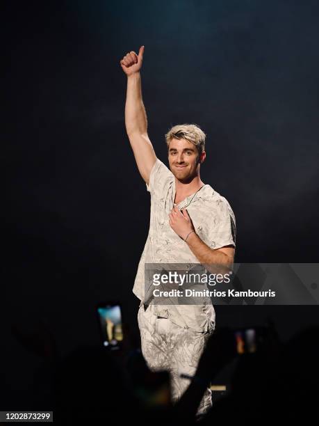 Andrew Taggart of The Chainsmokers performs live on stage during an exclusive concert for SiriusXM and Pandora as part of Its Super Bowl Week Opening...