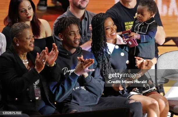 From left, former Miami Heat guard Dwyane Wade's family Jolinda Wade, mom, Zaire Wade, Gabrielle Union and his daughter Kaavia attend the ceremony...