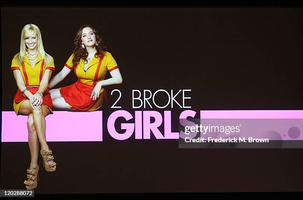 General view of the atmosphere during the '2 Broke Girls' panel during the CBS portion of the 2011 Summer TCA Tour held at the Beverly Hilton Hotel...