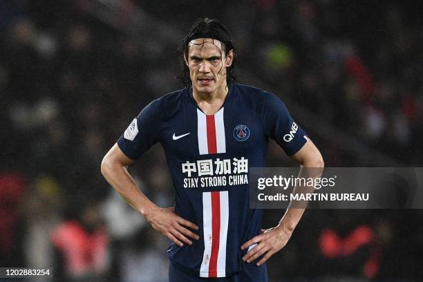 Paris Saint-Germain's Uruguayan forward Edinson Cavani looks on during the French L1 football match between Paris Saint-Germain and Girondins de...