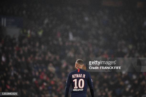 Paris Saint-Germain's Brazilian forward Neymar reacts during the French L1 football match between Paris Saint-Germain and Girondins de Bordeaux at...