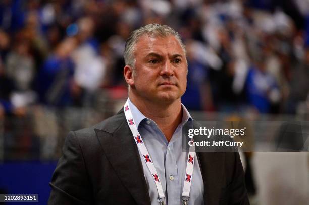 Shane McMahon looks on from the sidelines during the first half of an XFL game between the St. Louis Battlehawks and the New York Guardians at The...