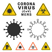 MERS Corona Virus warning icon shape. biological hazard risk logo symbol. Contamination epidemic virus danger sign. vector illustration image. Isolated on white background.