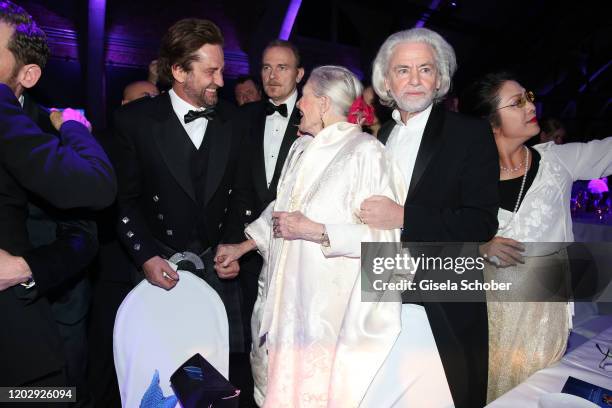 Gerard Butler, Vanessa Redgrave and Hermann Buehlbecker during the Cinema For Peace Gala at Westhafen Event & Convention Center on February 23, 2019...