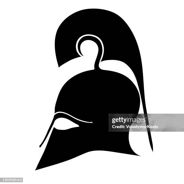 silhouette antiker korinthischer helm im flachen stil - corinthian stock-grafiken, -clipart, -cartoons und -symbole