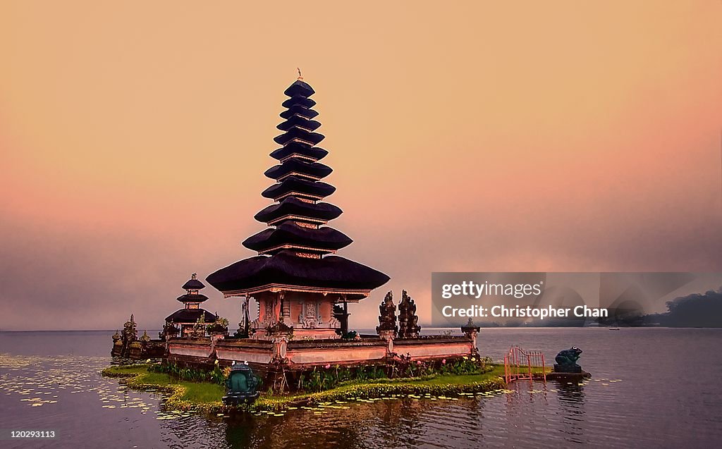 Bali temple at sunset