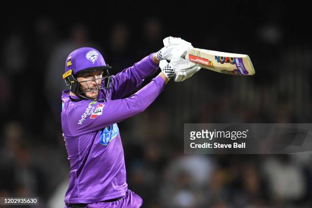 George Bailey of the Hurricanes plays a shot during the Big Bash League eliminator finals match between the Hobart Hurricanes and the Sydney Thunder...