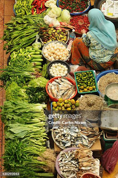 fresh market - kota bharu stock pictures, royalty-free photos & images