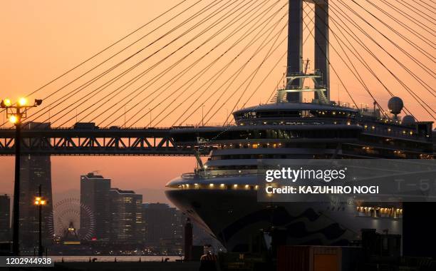 General view shows the quarantined Diamond Princess cruise ship at Daikoku pier cruise terminal in Yokohama on February 24, 2020. Despite a...