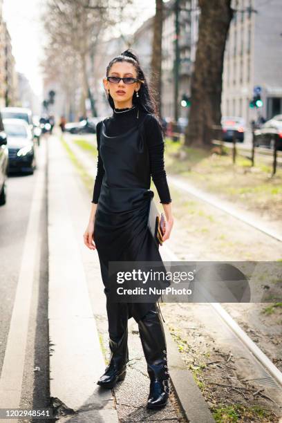 People during the Street Style At Dolce &amp; Gabbana Fashion Show, during the Milan Fashion Week, in Milan, Italy, on February 23, 2020