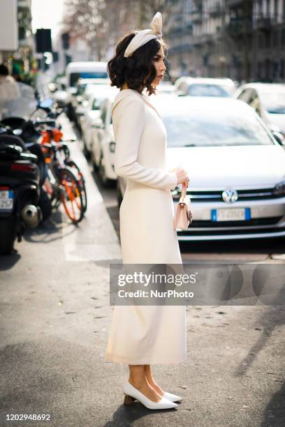 People during the Street Style At Dolce &amp; Gabbana Fashion Show, during the Milan Fashion Week, in Milan, Italy, on February 23, 2020