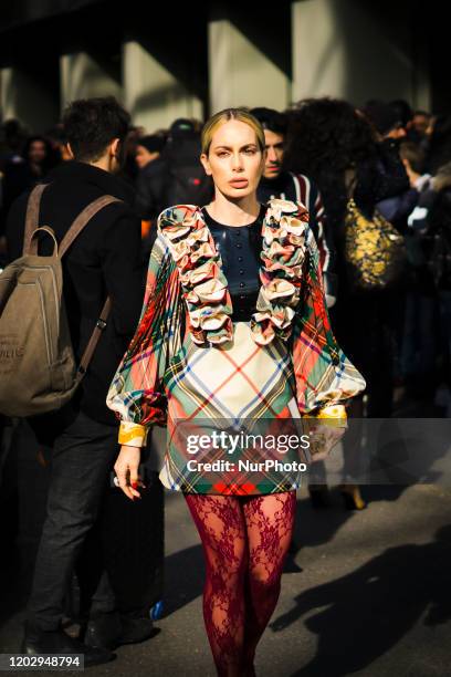 People during the Street Style At Dolce &amp; Gabbana Fashion Show, during the Milan Fashion Week, in Milan, Italy, on February 23, 2020
