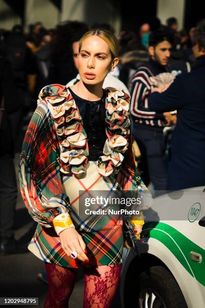 People during the Street Style At Dolce &amp; Gabbana Fashion Show, during the Milan Fashion Week, in Milan, Italy, on February 23, 2020