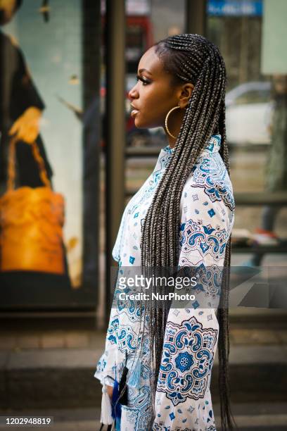 Savannah Britt is seen during the Street Style At Dolce &amp; Gabbana Fashion Show, during the Milan Fashion Week, in Milan, Italy, on February 23,...