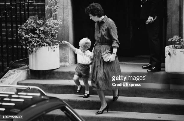 Prince William leaves the Lindo Wing of St Mary's Hospital holding the hand of his nanny Barbara Barnes after visiting his mother Diana, Princess of...