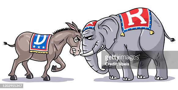 Republican Elephant Vs Democratic Donkey High-Res Vector Graphic - Getty  Images
