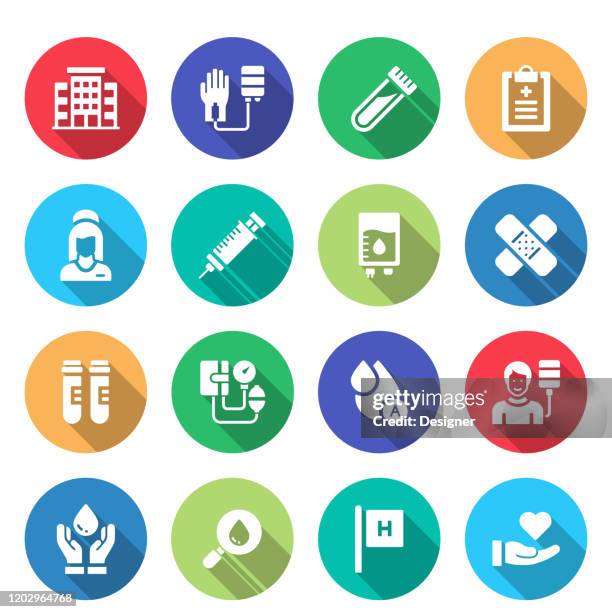 simple set of blood donation related vector flat icons. symbol collection. - blood cells icon stock illustrations